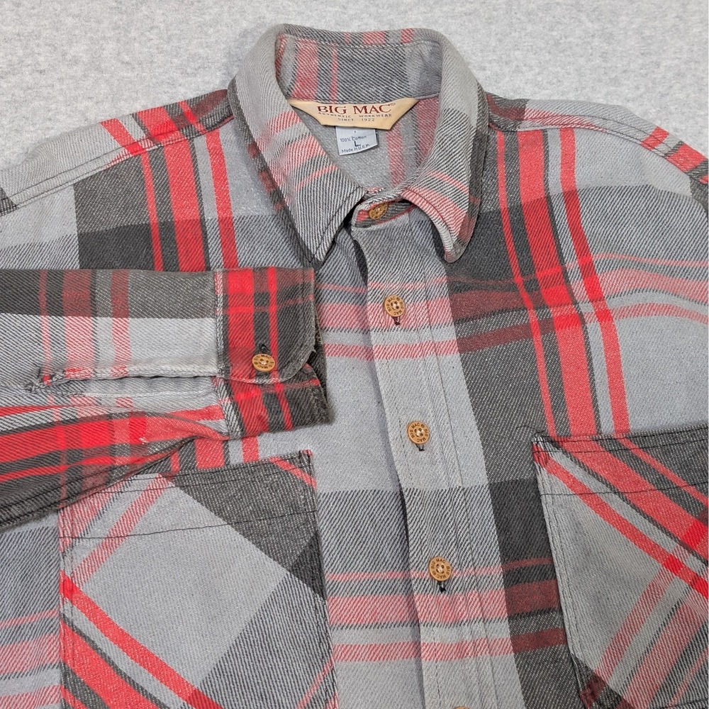 Vintage Big Mac Flannel Button Up Shirt Mens Large JCPenny Plaid Distressed